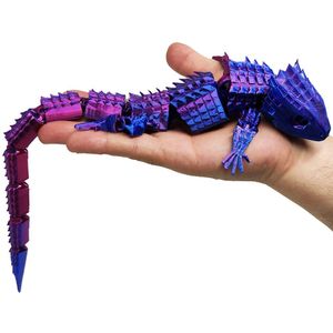 Dragão Articulado 38 Cm Lagarto Impressão 3d Decoração Geek Bicolor Lilás E Vermelho