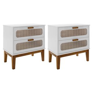 Kit 2 Mesas De Cabeceira 2 Gavetas Santorini Branco 60 Cm Com Tela Indiana - Branco
