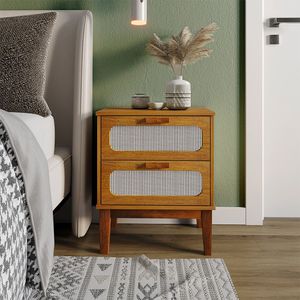 Mesa De Cabeceira 2 Gavetas Santorini Nature 45 Cm Com Tela Indiana - Bege