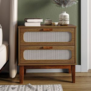 Mesa De Cabeceira Santorini 2 Gavetas 60 Cm Amêndoa - Bege