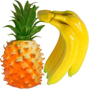 Kit 2 Abacaxi Tropical Maço Bananas Fruta Em Isopor Enfeite