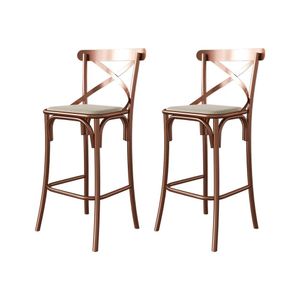 Kit 2 Banquetas Katrina Premium Bar Cozinha Balcão Em Aço Cobre Assento Bege