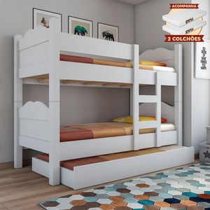 Beliche Madrid Com Grades De Proteção E Cama Removível - Branco Com 2 Colchões