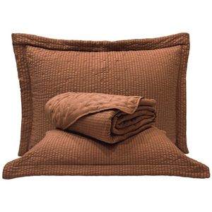 Kit Cobre Leito Colcha Casa Scarpa Anabela Queen Dupla Face Texturizado Percal 300 Fios 3 Peças - Castor