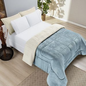 Coberdrom Casa Scarpa Apollo King Sherpa Pele De Carneiro + Manta Flannel - Azul Quartzo