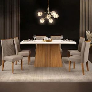 Mesa De Jantar Raquel Plus Com 6 Cadeiras Dj Móveis Ginger-kraft