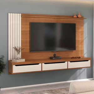 Painel Presence Artely Com 1 Prateleira Tvs Até 75 Polegadas Bege Com Marrom