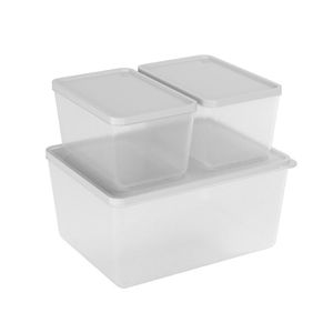3 Potes Basic Com Tampa Retangular Natural Coza
