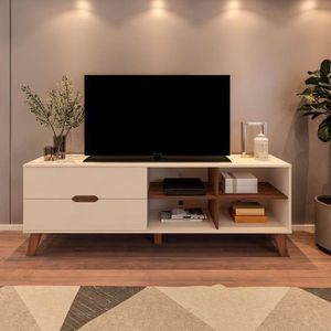 Rack Artely Verona Com 180 Cm De Largura, 2 Gavetas Off White-pinho
