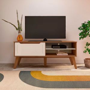 Rack Artely Lotus Com 1 Porta E 2 Nichos Tv Até 60 Polegadas Bege E Branco