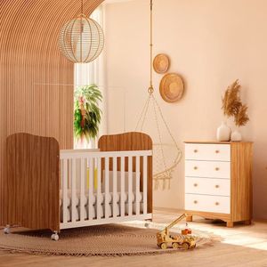 Berço Americano + Cômoda Infantil Peroba Duda Plus Branco E Amêndoa