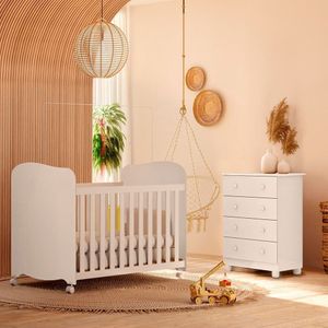 Berço Americano + Cômoda Infantil Peroba Duda Plus Branco