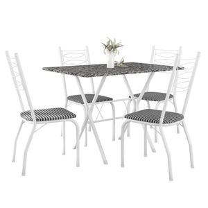 Mesa Retangular Fabone Miami Com 4 Cadeiras Estofadas Branco