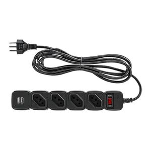 Protetor Eletronico Com 4 Tomadas E 2 Usb - Epe 204 Usb Pt+