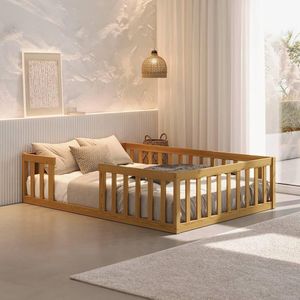 Cama De Casal Montessoriana Em Madeira Nogueira