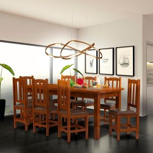 Conjunto Sala De Jantar Mesa E 8 Cadeiras Estofadas Madeira Maciça Castanho Sil Jm Móveis