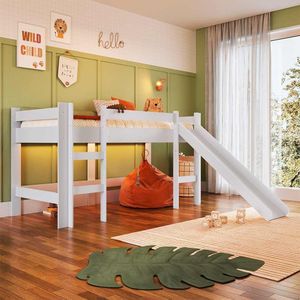 Cama Infantil Solteiro Com Escorregador E Escada Branco