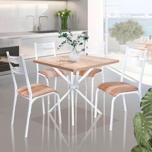 Mesa De Cozinha Quadrada Com 4 Cadeiras Aço 75cm Branco Carvalho Mordred