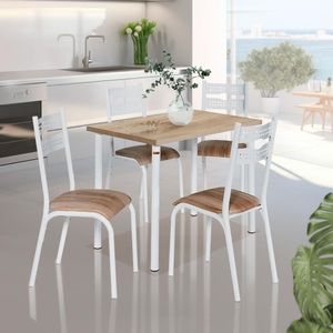 Mesa De Cozinha Retangular Com 4 Cadeiras Aço 110cm Branco Carvalho Mordred