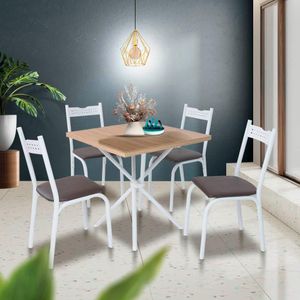 Mesa Para Cozinha Pequena 4 Cadeiras Branco Carvalho Alexia Slim