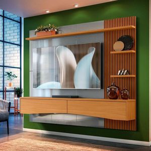 Painel Grande Para Sala Tv Até 65 Polegadas Detalhes Ripados Com Prateleiras Shop Jm
