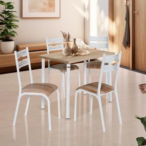 Mesa De Jantar Retangular Com 4 Cadeiras Aço 110cm Branco Carvalho Caspian