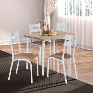 Mesa Retangular Aço 4 Cadeiras 110cm Branco Carvalho Kemp