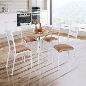 Mesa Quadrada Com 4 Cadeiras Aço 68cm Branco Carvalho Orion