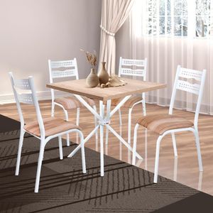 Mesa Quadrada Aço 4 Cadeiras 75cm Branco Carvalho Kemp