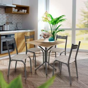 Mesa Pequena Para Cozinha 4 Cadeiras Preto Carvalho Manteiga Ash