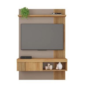 Painel Moderno Para Sala Até 45 Polegadas Com Detalhe Ripado 119cm Buriti Marrom Arzelie Shop Jm