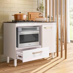 Balcão Para Cooktop 4 E 5 Bocas 1 Porta 1 Gaveta Branco Fit Nicioli