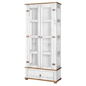 Cristaleira Madeira Maciça 2 Portas Vidro Branco Garapa
