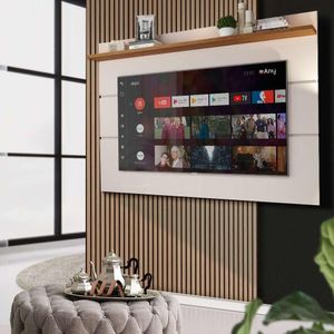 Painel Grande 180 Cm Com Prateleira Até 65 Polegadas Off White Freijó Jammie Jm Móveis