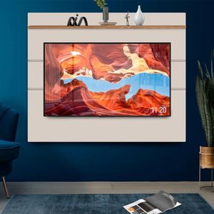 Painel De Tv Para Sala Até 65 Polegadas 180 Cm Off White Freijó Dinare Jm Móveis