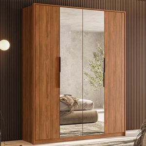 Guarda Roupa Casal 4 Portas Com Espelho E 3 Gavetas Attore Nogueira Touch