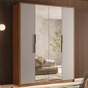 Guarda Roupa Casal 4 Portas Com Espelho E 3 Gavetas Attore - Nogueira-nude Prime Tx