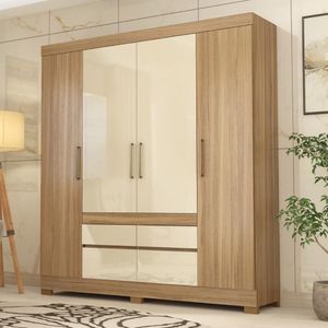 Guarda Roupa Casal 4 Portas E 4 Gavetas Bilbao Amêndola Touch-off White