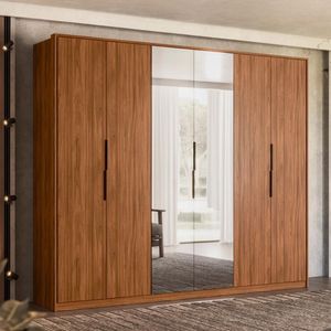 Guarda Roupa Casal 6 Portas Com Espelho E 6 Gavetas Atrice Nogueira Touch