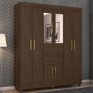 Guarda Roupa Casal 8 Portas Com Espelho E 2 Gavetas Paranaguá ébano Touch