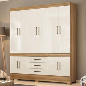 Guarda Roupa Casal 10 Portas E 3 Gavetas New Murano Amêndola Touch-off White