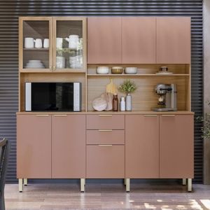 Armário De Cozinha Compacta 10 Portas 2 Gavetas Amora Amêndola Touch-marsala Prime Tx