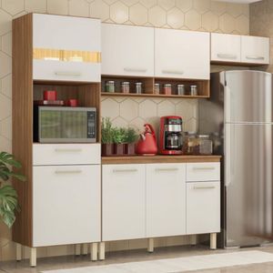 Armário De Cozinha Compacta 3 Peças Com Balcão Dama Amêndola Touch-branco