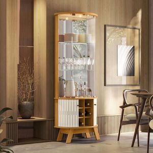Cristaleira Com Espelho Led 4 Portas Marina - Cinamomo/off White