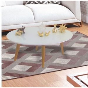 Mesa De Centro Oval Laqueada Com Vidro Cor Branco Tamanho P
