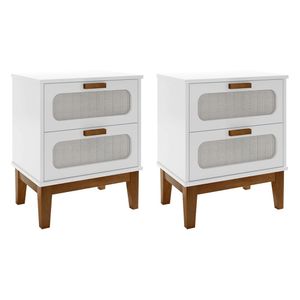 Kit 2mesas De Cabeceira Santorini 2 Gavetas 45 Cm Branco - Branco
