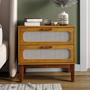 Mesa De Cabeceira Santorini 2 Gavetas 60 Cm Nature - Bege