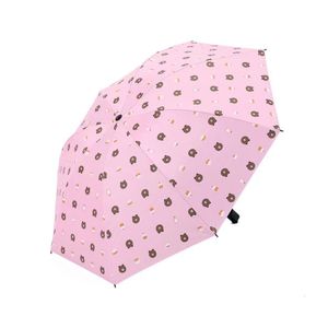 Sombrinha Dupla Face Urso Guada-chuva Cola Protetor Solar Rosa