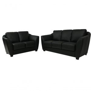 Conjunto Sofá De Couro Baltic 3 E 2 Lugares Preto Pigmentado - Mempra