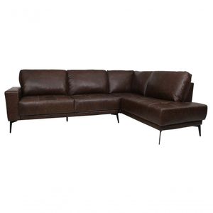Sofá De Couro Rubi 2 Lugares Com Chaise Direita Soft Tabaco - Mempra Design